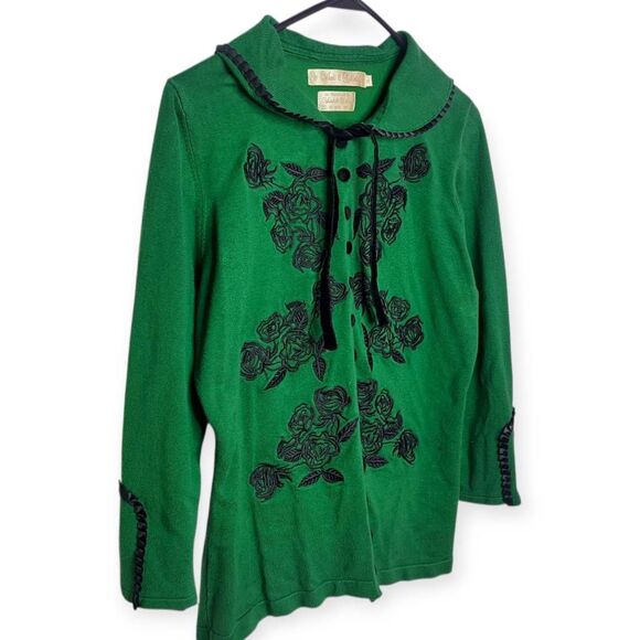 Wheels and Dollbaby Women's Plus Size Dita Cardigan Emerald with Black Embroider - Picture 3 of 10